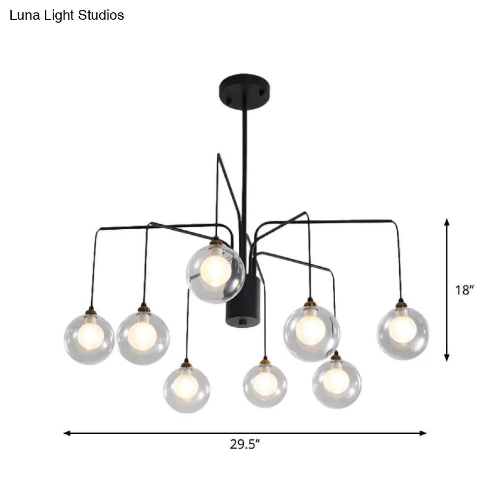 Contemporary Black Spider Chandelier: 6/8-Bulb Glass Shade Hanging Light