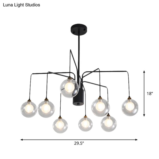 Contemporary Black Spider Chandelier: 6/8-Bulb Glass Shade Hanging Light