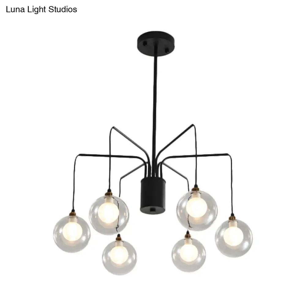 Contemporary Black Spider Chandelier: 6/8-Bulb Glass Shade Hanging Light