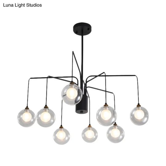 Contemporary Black Spider Chandelier: 6/8-Bulb Glass Shade Hanging Light