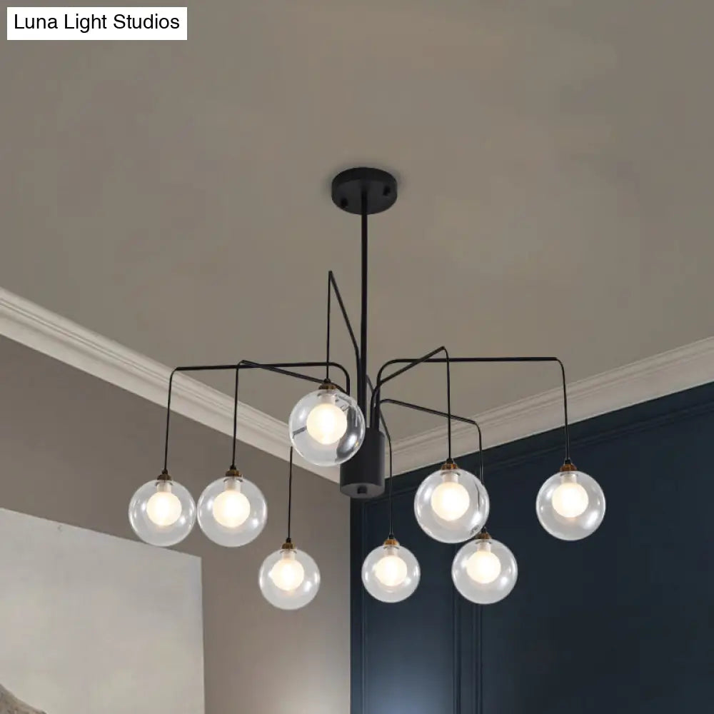 Contemporary Black Spider Chandelier: 6/8-Bulb Glass Shade Hanging Light