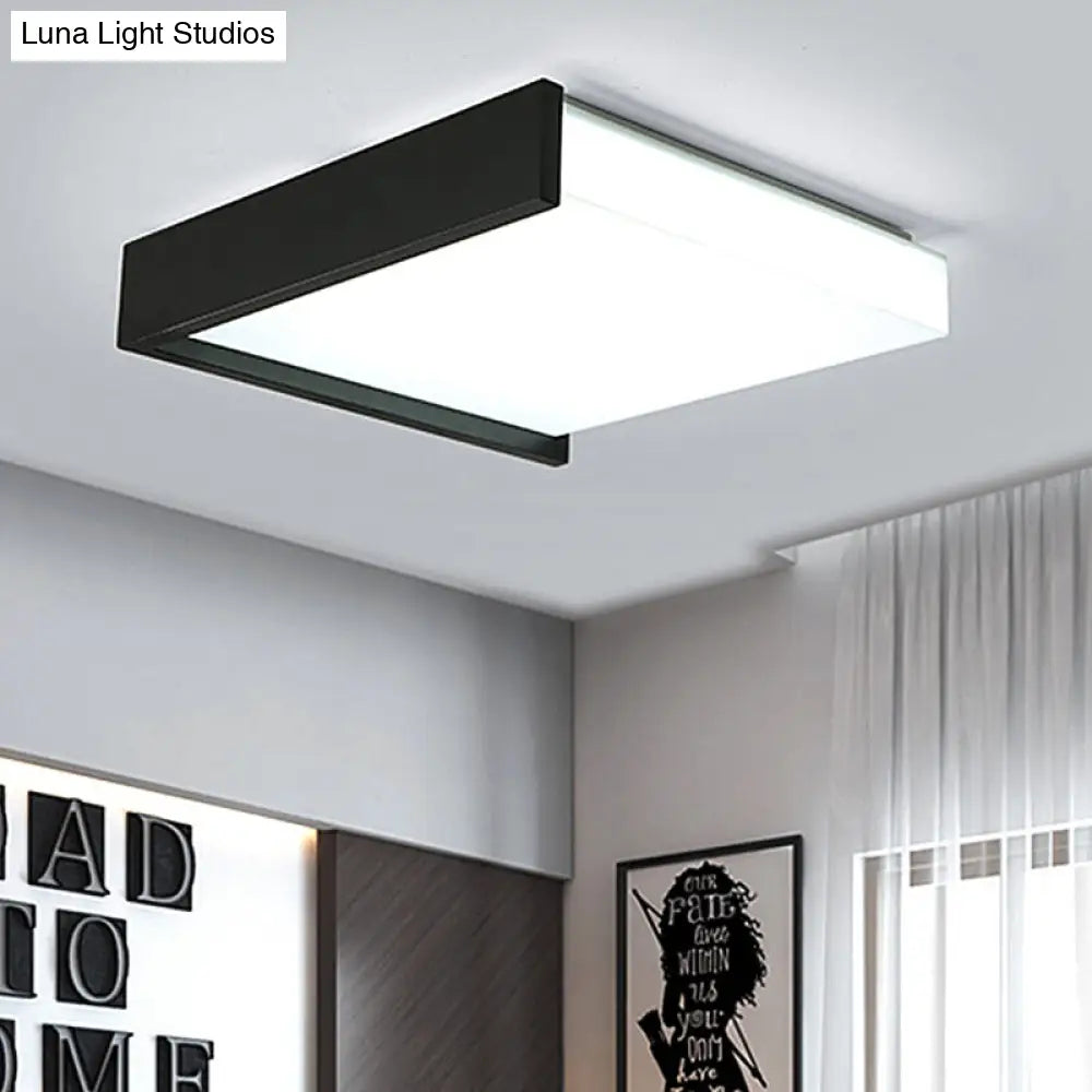 Contemporary Black Square Flush Light With Acrylic Shade - Led Bedroom Ceiling Fixture