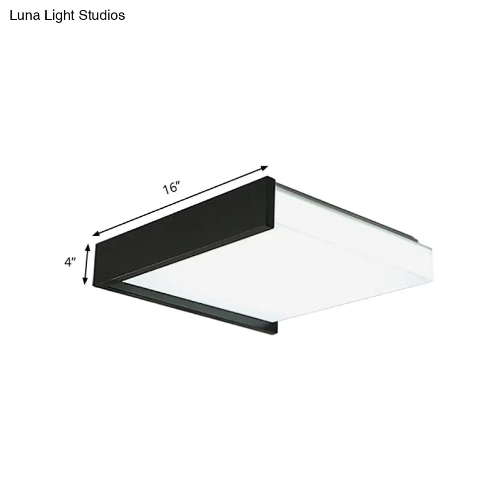 Contemporary Black Square Flush Light With Acrylic Shade - Led Bedroom Ceiling Fixture