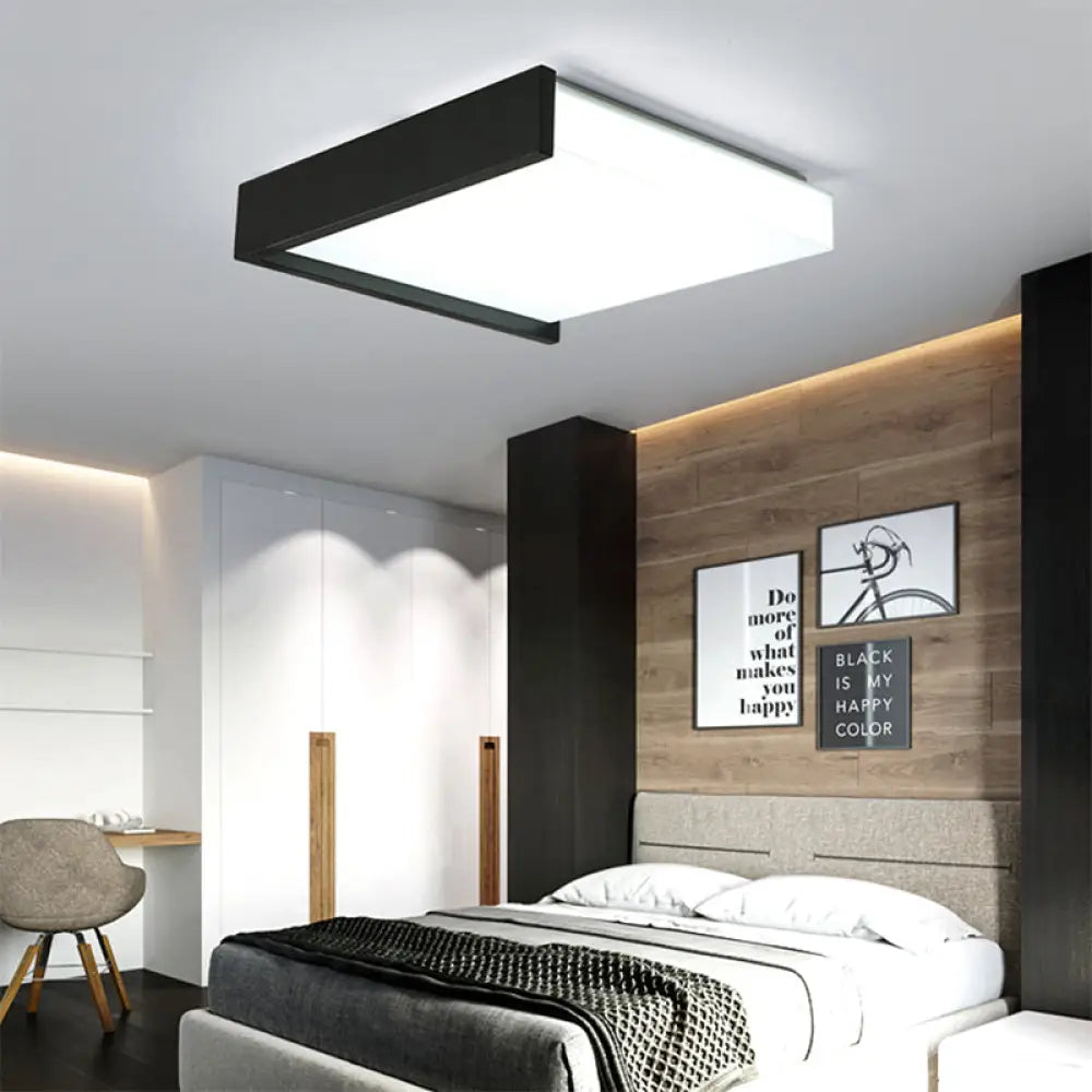 Contemporary Black Square Flush Light With Acrylic Shade - Led Bedroom Ceiling Fixture