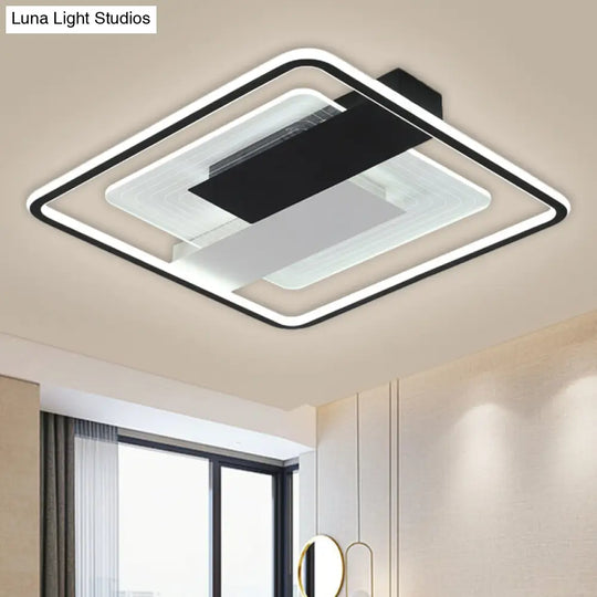 Contemporary Black Square Flush Mount Led Acrylic Ceiling Light / 16.5