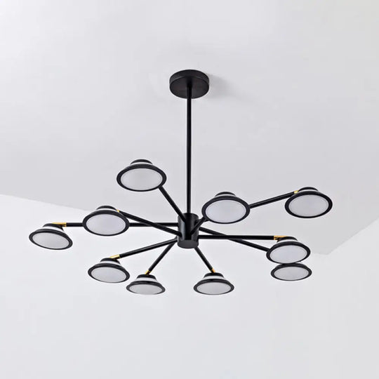 Contemporary Black Starburst Chandelier: Metal Pendant Light With 10 Heads - Ideal For Living Room