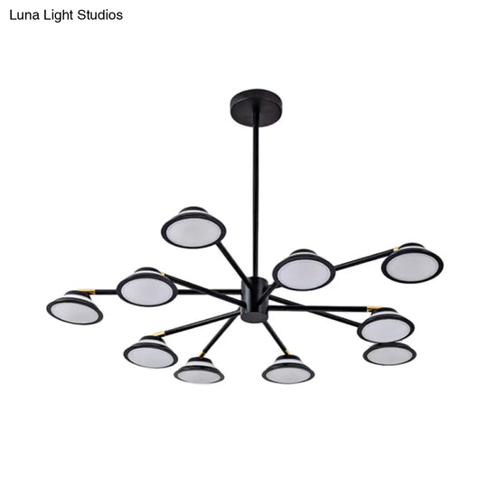 Contemporary Black Starburst Chandelier Light - 10 Heads Metal Pendant Kit For Living Room