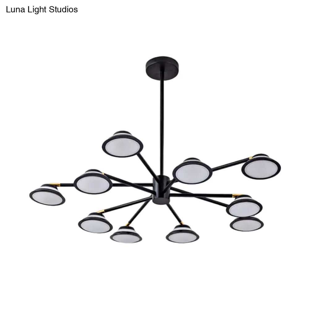 Contemporary Black Starburst Chandelier: Metal Pendant Light With 10 Heads - Ideal For Living Room