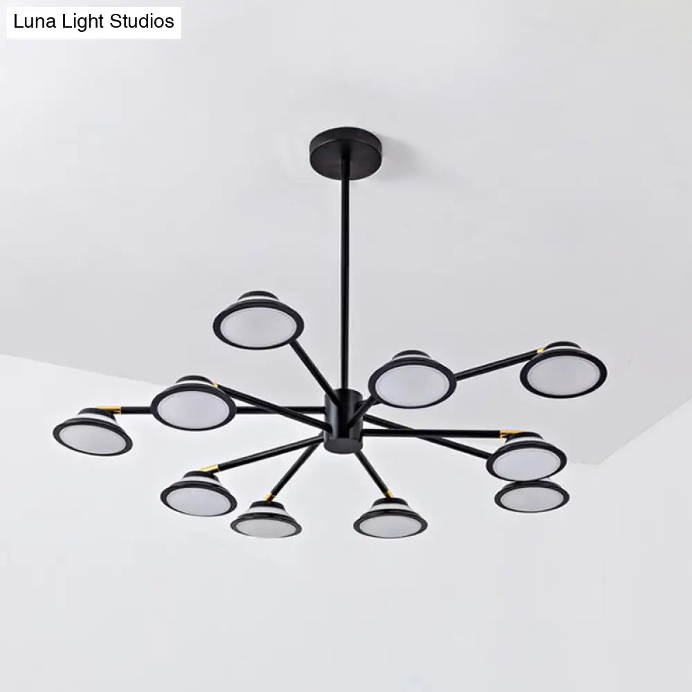 Contemporary Black Starburst Chandelier Light - 10 Heads Metal Pendant Kit For Living Room