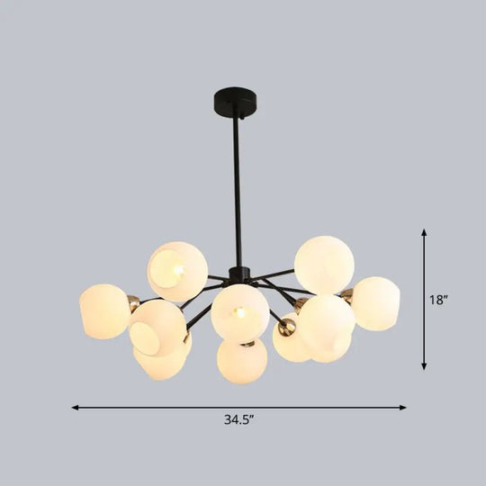 Contemporary Black Suspended Sputnik Chandelier With White Glass Lighting 12 /