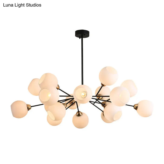 Contemporary White Glass Sputnik Chandelier With Black Suspension - Stunning Lighting Fixture