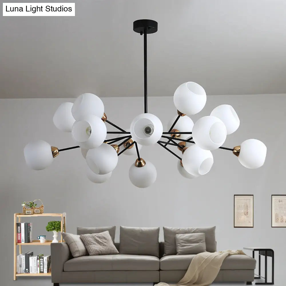 Contemporary Black Suspended Sputnik Chandelier With White Glass Lighting