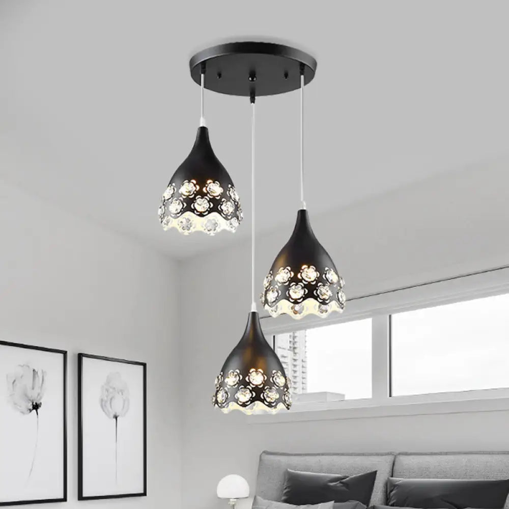 Contemporary Black Teardrop Cluster Pendant With Crystal-Encrusted Hanging Light
