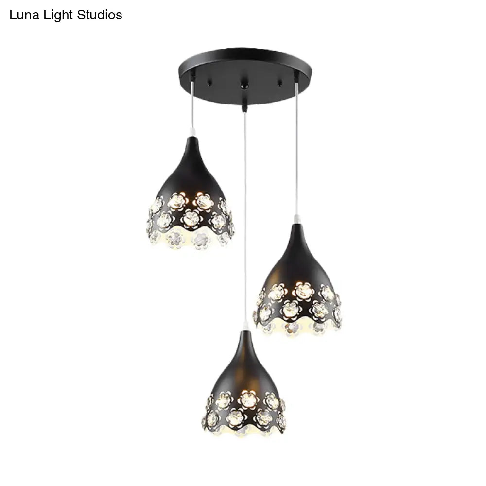 Contemporary Black Teardrop Cluster Pendant With Crystal-Encrusted Hanging Light