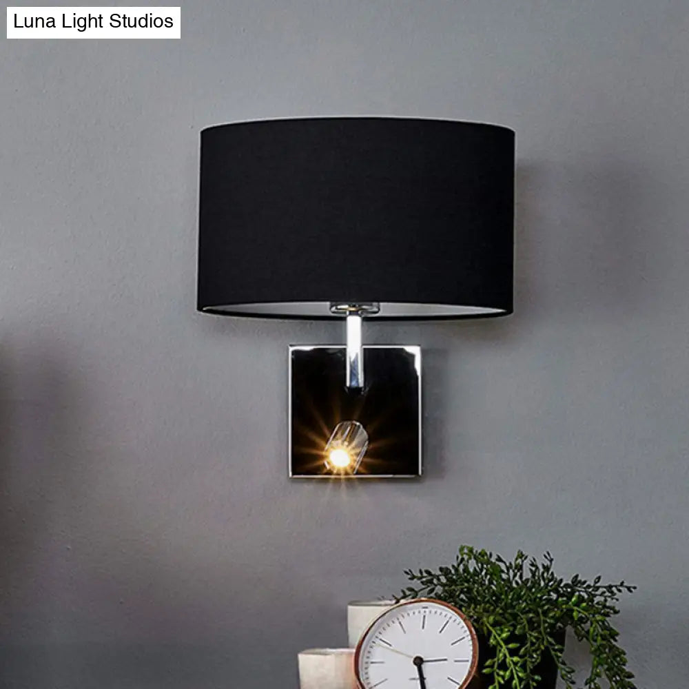 Contemporary Black Wall Mount Sconce With Adjustable Spotlight - Elliptical Fabric Light Fixture 1