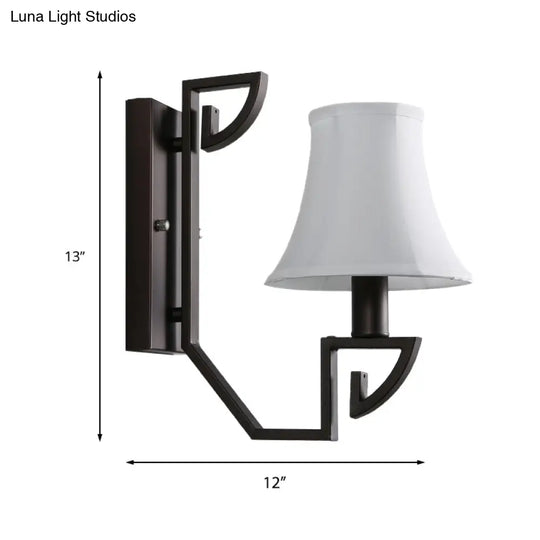 Contemporary Black Wall Sconce Light Fixture With Fabric Bell Shade - Foyer Mounted Lighting