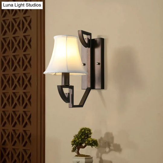 Contemporary Black Wall Sconce Light Fixture With Fabric Bell Shade - Foyer Mounted Lighting