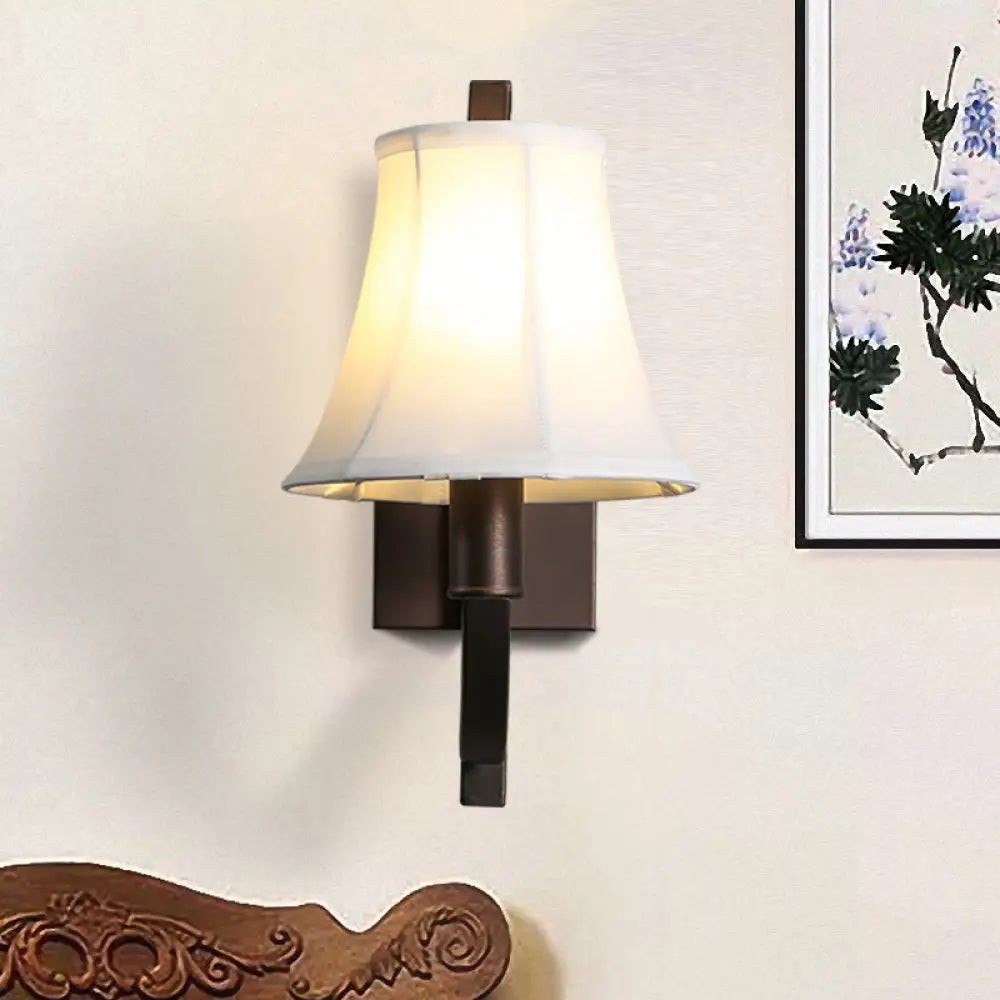 Contemporary Black Wall Sconce Light Fixture With Fabric Bell Shade - Foyer Mounted Lighting