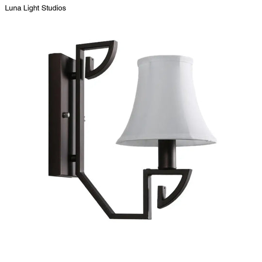 Contemporary Black Wall Sconce Light Fixture With Fabric Bell Shade - Foyer Mounted Lighting