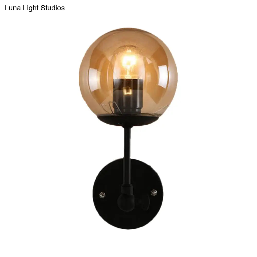 Contemporary Black Wall Sconce With Globe Glass Shade