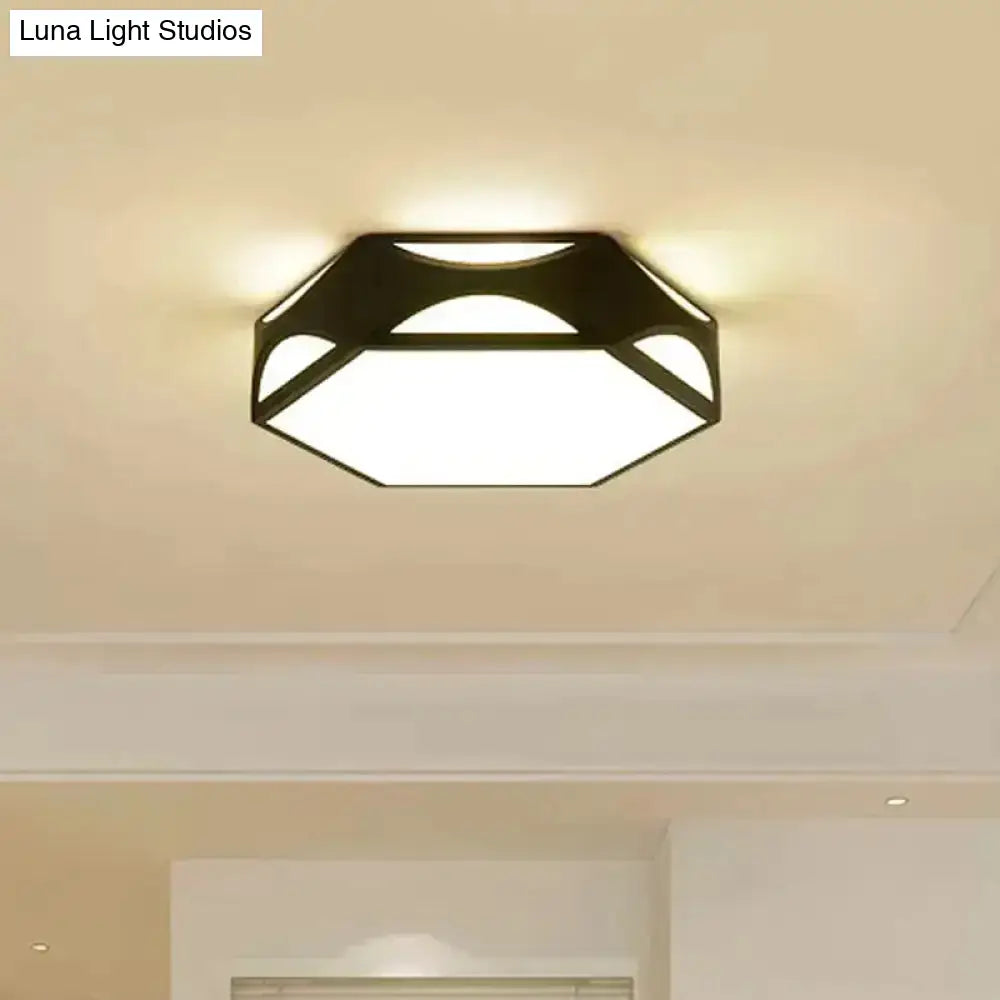 Contemporary Black/White Hexagon Led Flush Light Ceiling Mount