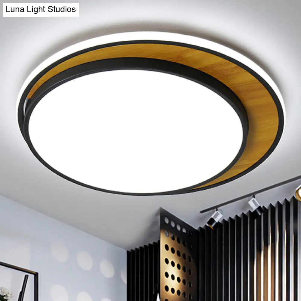 Contemporary Black/White Led Circle Flush Mount Ceiling Light Metal Fixture In White/Warm 16.5/20.5