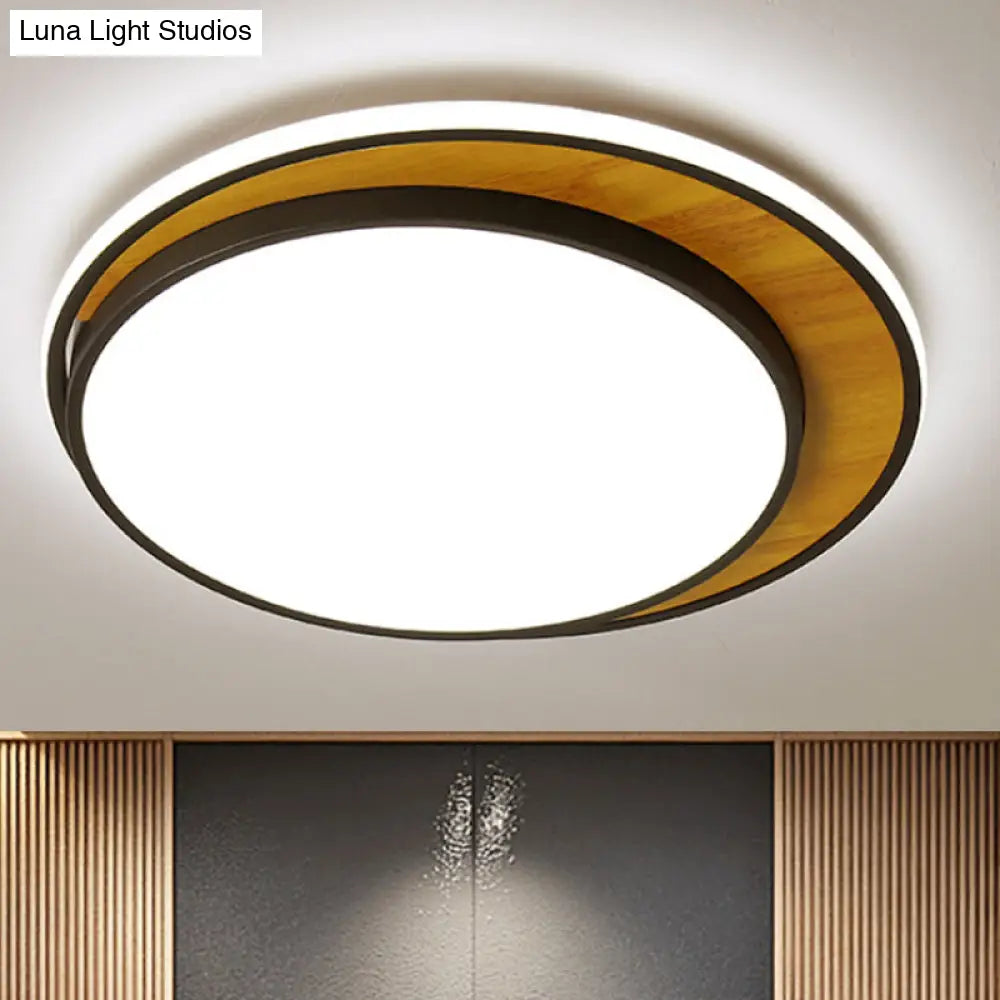 Contemporary Black/White Led Circle Flush Mount Ceiling Light Metal Fixture In White/Warm 16.5/20.5