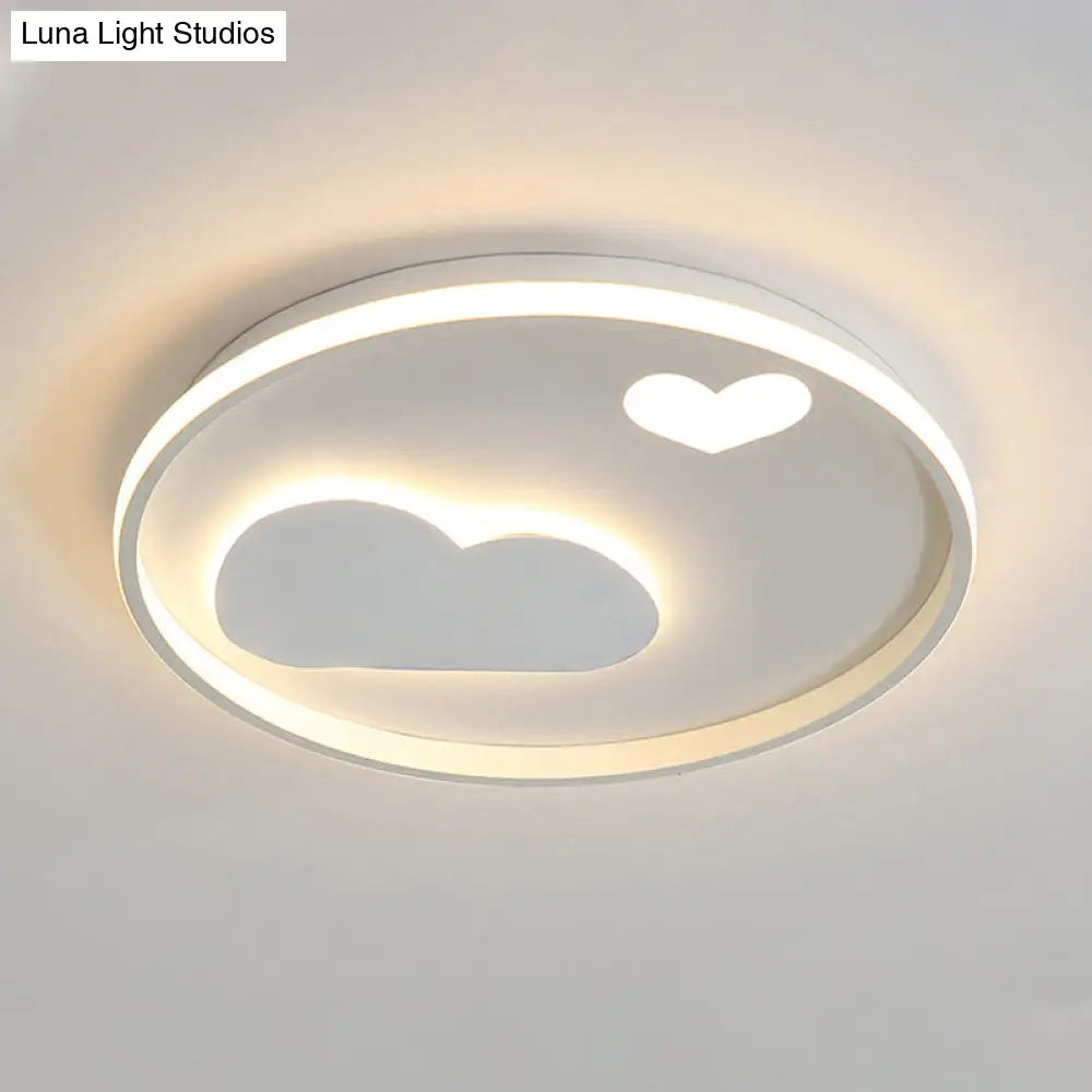 Contemporary Black/White Led Flush Ceiling Light With Cloud And Heart Pattern