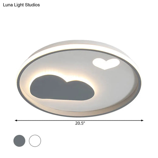 Contemporary Black/White Led Flush Ceiling Light With Cloud And Heart Pattern