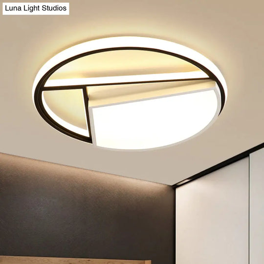 Contemporary Black & White Led Geometric Ceiling Lamp - 16/19.5 Wide