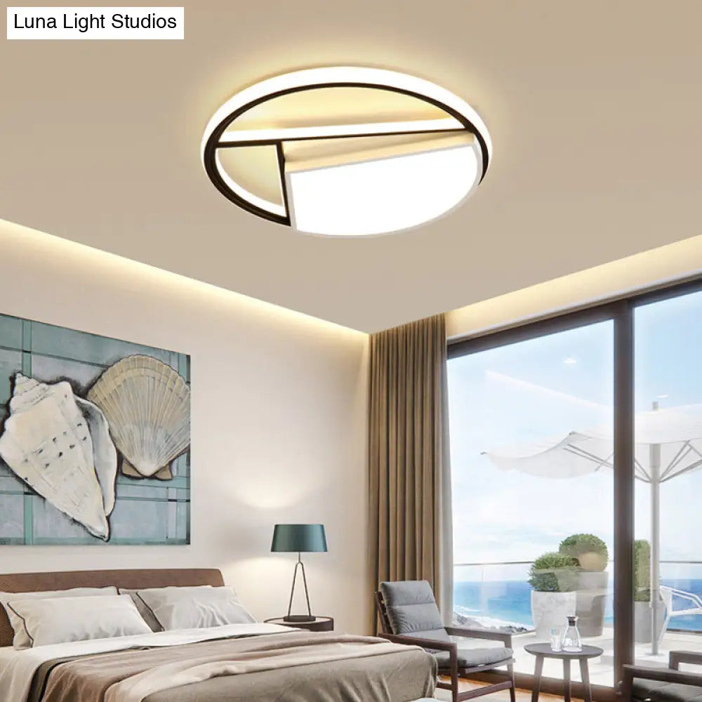 Contemporary Black & White Led Geometric Ceiling Lamp - 16/19.5 Wide