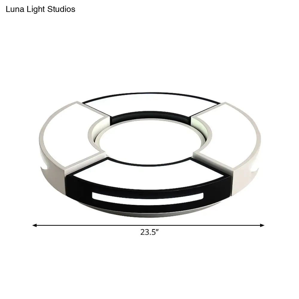 Contemporary Black & White Metal Flush Lamp With Diffuser - 3 Sizes Available