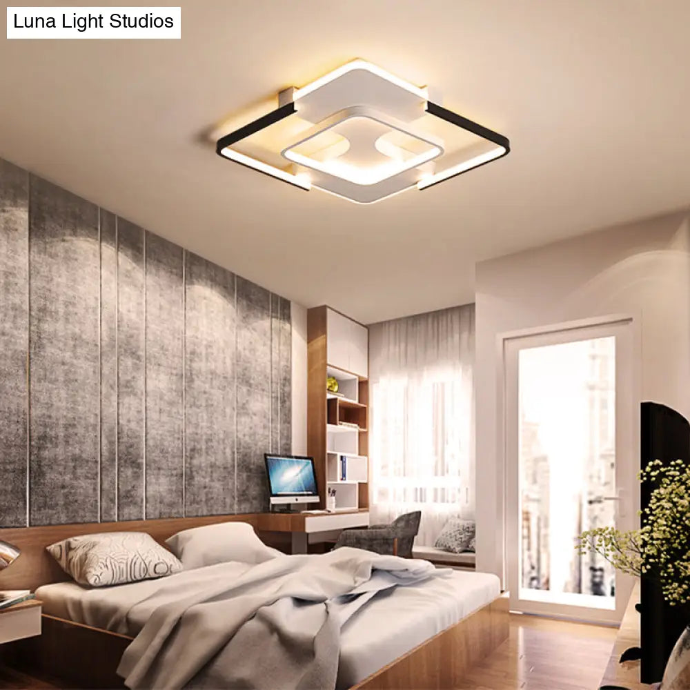 Contemporary Black-White Metal Flush Light For Bedroom Ceiling - 16/19.5 Wide Led In Warm Or White