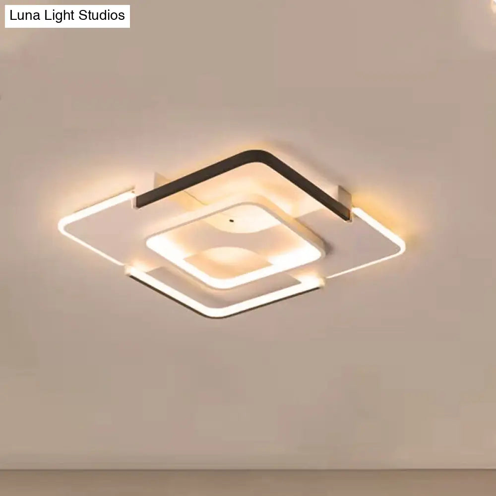 Contemporary Black-White Metal Flush Light For Bedroom Ceiling - 16/19.5 Wide Led In Warm Or White