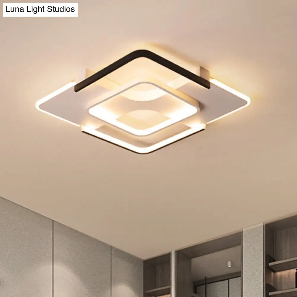 Contemporary Black-White Metal Flush Light For Bedroom Ceiling - 16/19.5 Wide Led In Warm Or White /