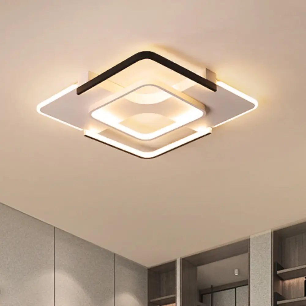 Contemporary Black - White Metal Flush Light For Bedroom Ceiling - 16’/19.5’ Wide Led In Warm