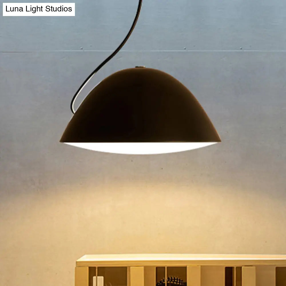 Contemporary Black/White Dome Pendant Light - Stylish Metal Suspension For Dining Room