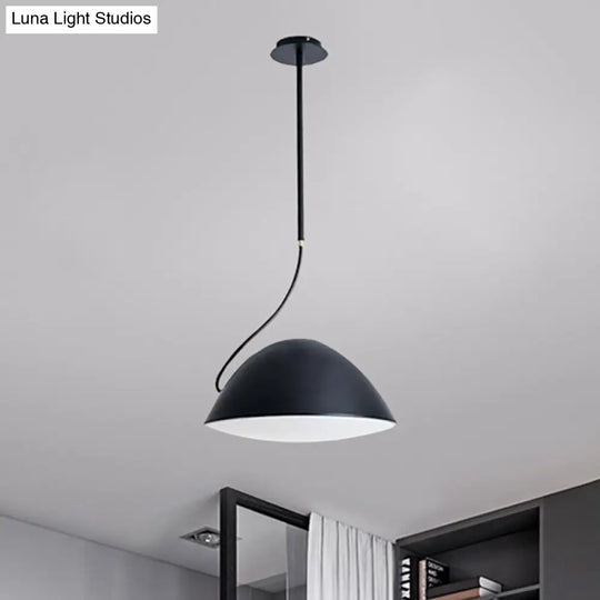 Contemporary Black/White Dome Pendant Light - Stylish Metal Suspension For Dining Room