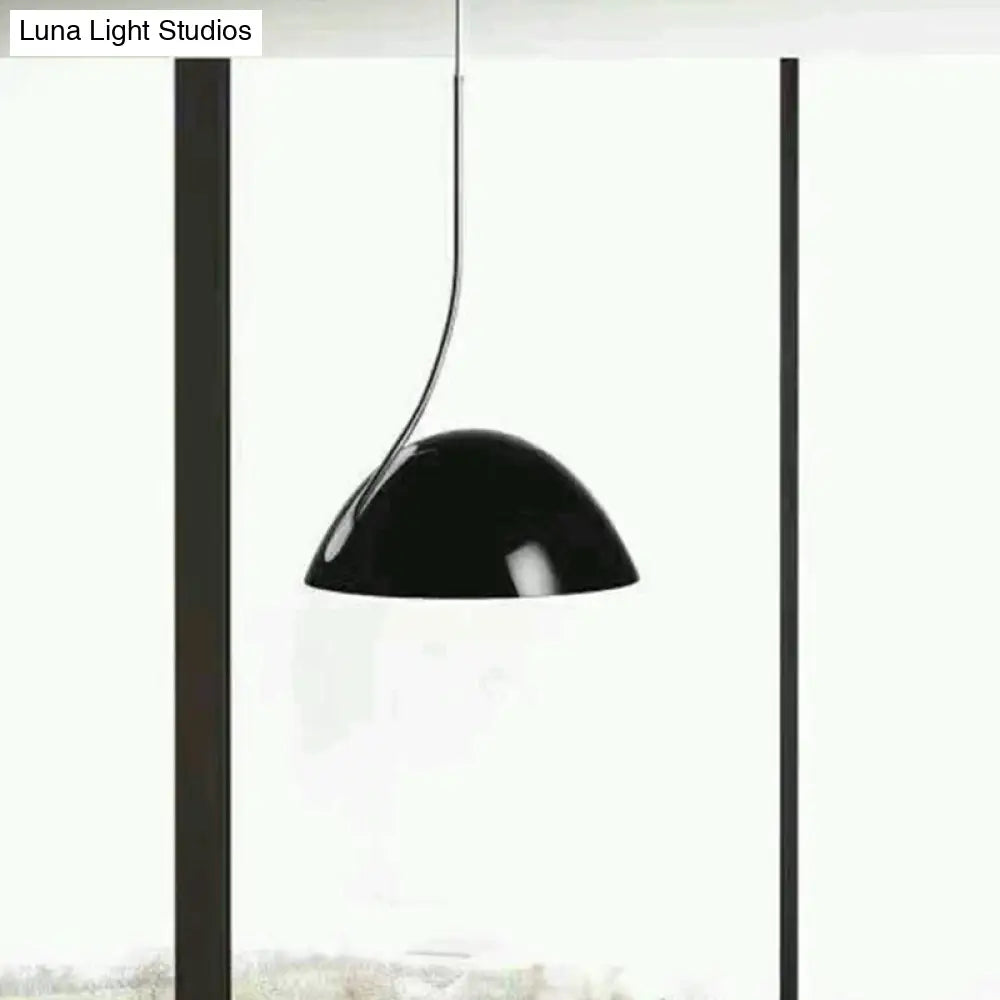 Contemporary Black/White Dome Pendant Light - Stylish Metal Suspension For Dining Room