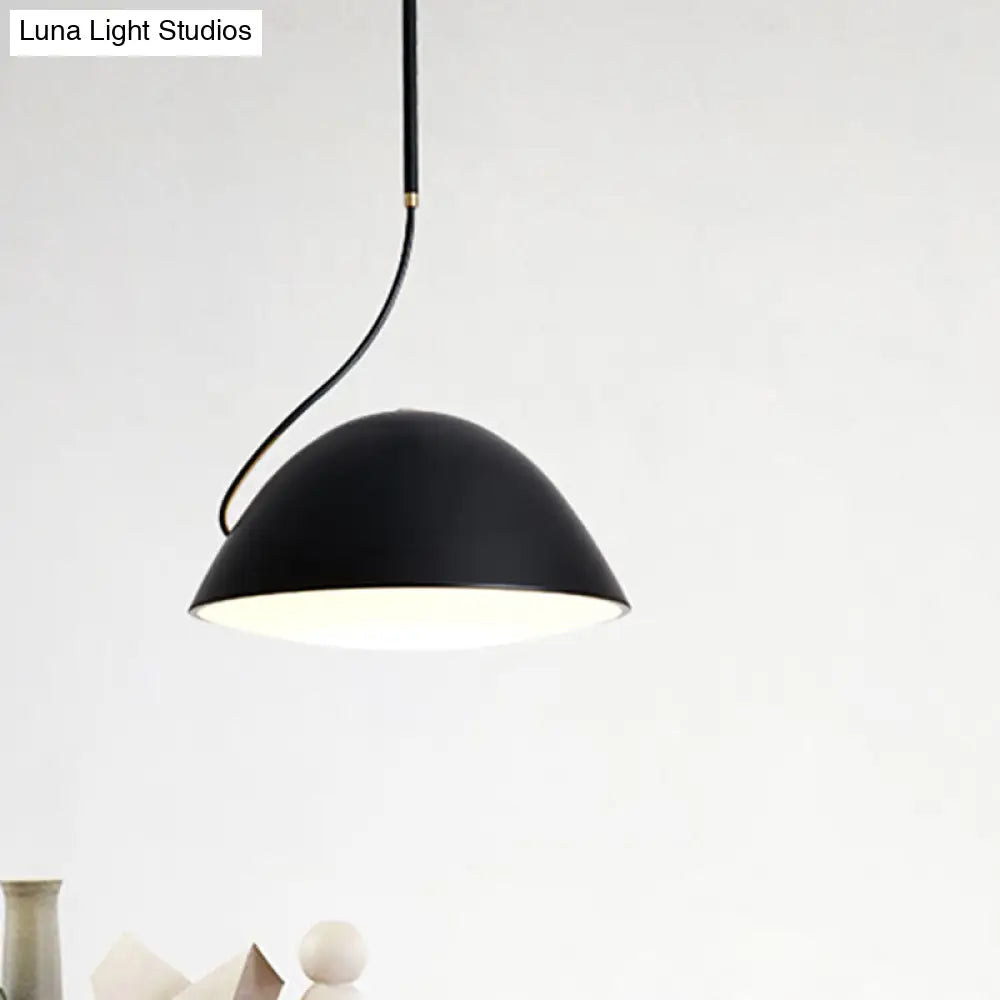 Contemporary Black/White Dome Pendant Light - Stylish Metal Suspension For Dining Room Black