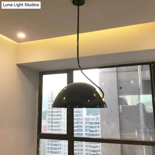 Contemporary Black/White Dome Pendant Light - Stylish Metal Suspension For Dining Room