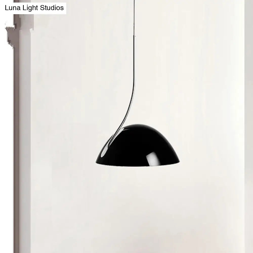 Contemporary Black/White Dome Pendant Light - Stylish Metal Suspension For Dining Room