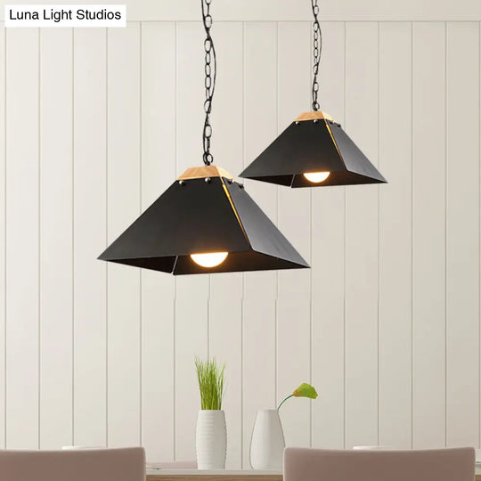 Contemporary Pyramid Pendant Light: Sleek Black/White Metal Ceiling Fixture | Adjustable Chain