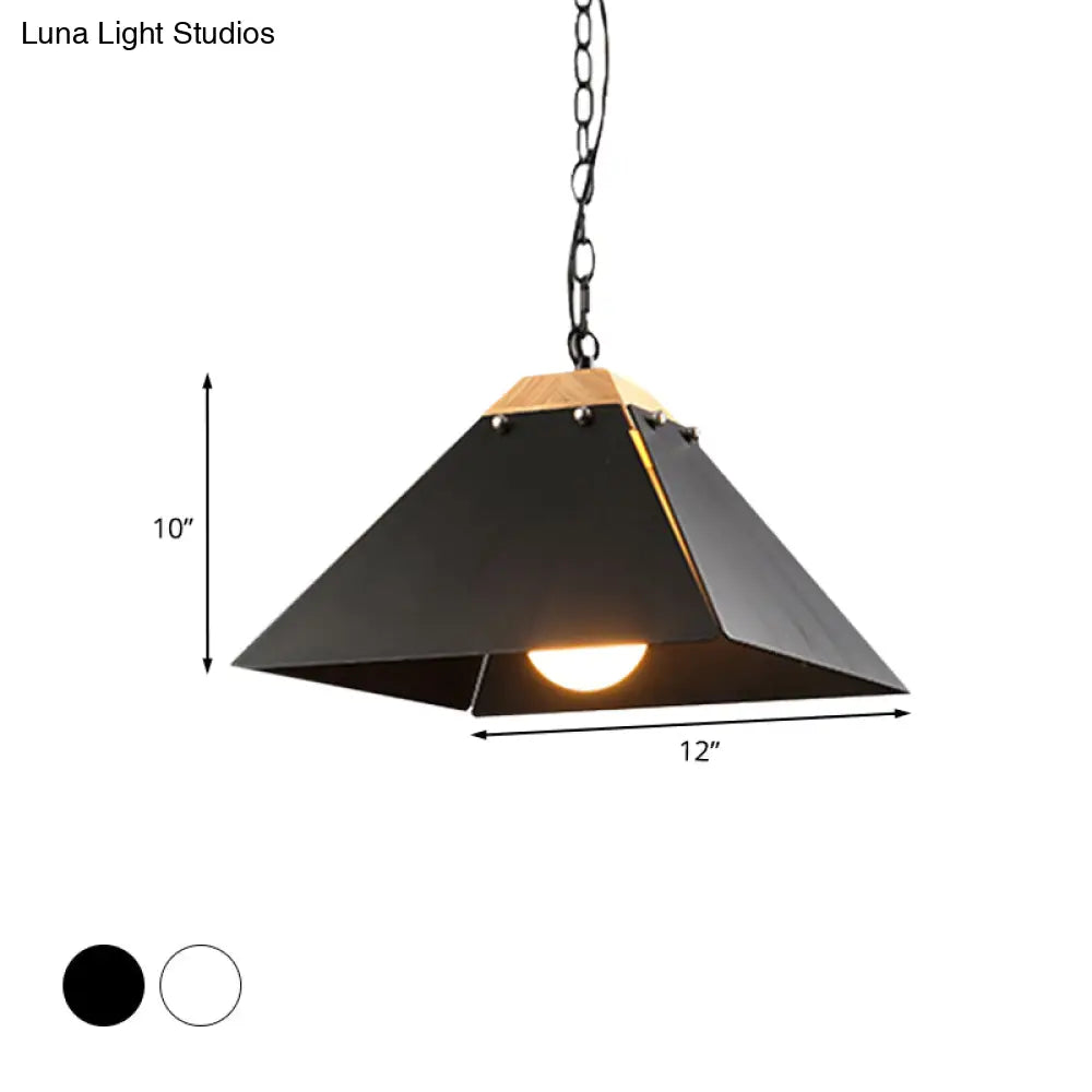 Contemporary Black/White Metal Pyramid Pendant Light - Adjustable Chain Ideal For Ceilings