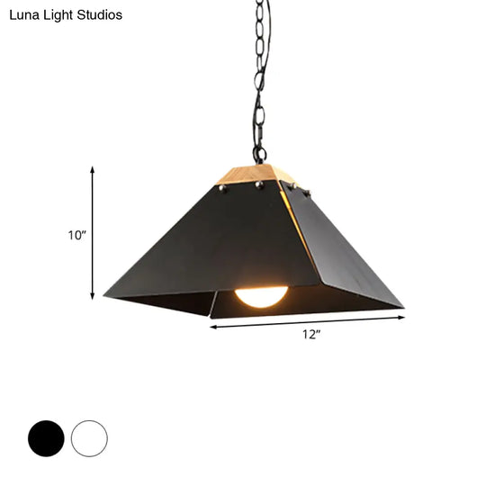 Contemporary Black/White Metal Pyramid Pendant Light - Adjustable Chain Ideal For Ceilings