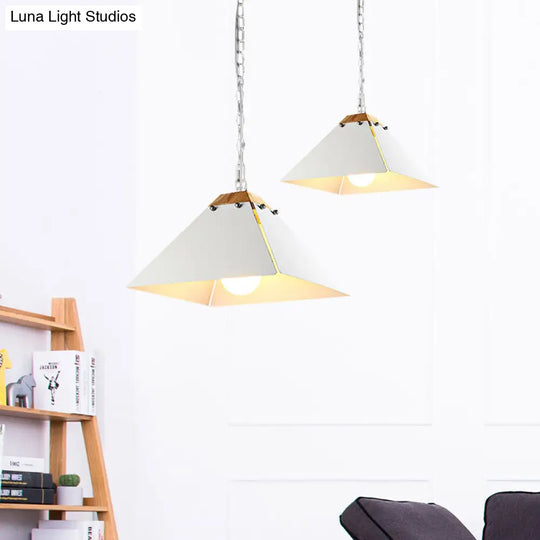 Contemporary Black/White Metal Pyramid Pendant Light - Adjustable Chain Ideal For Ceilings