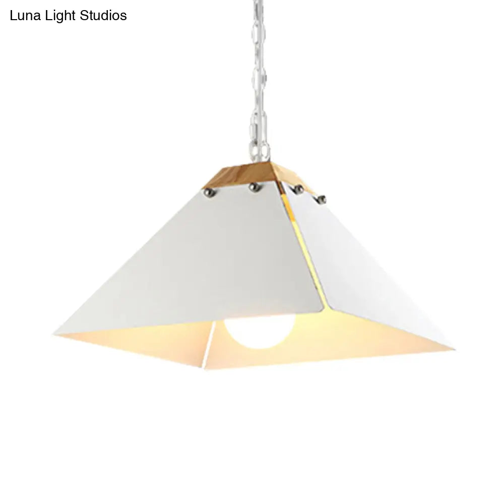 Contemporary Black/White Metal Pyramid Pendant Light - Adjustable Chain Ideal For Ceilings