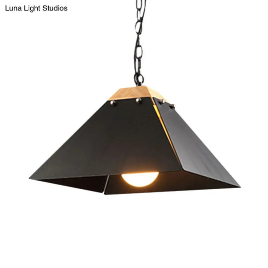 Contemporary Pyramid Pendant Light: Sleek Black/White Metal Ceiling Fixture | Adjustable Chain