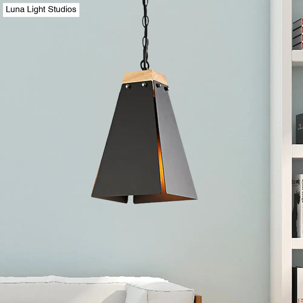 Contemporary Pyramid Pendant Light: Sleek Black/White Metal Ceiling Fixture | Adjustable Chain