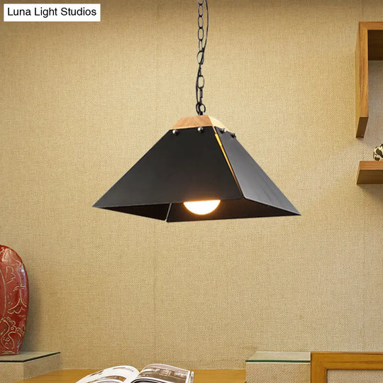 Contemporary Pyramid Pendant Light: Sleek Black/White Metal Ceiling Fixture | Adjustable Chain